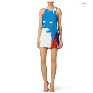Milly Abstract Shift Dress Size 12 White/Blue